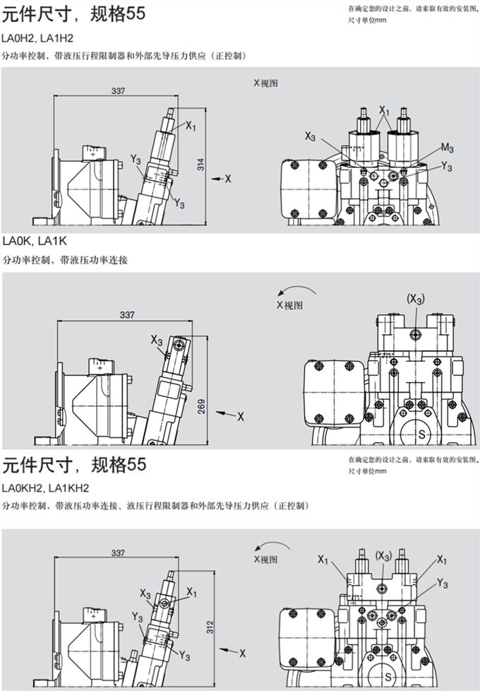 元件尺寸，規(guī)格55 LA0KH1/H3, LA1KH1/H3